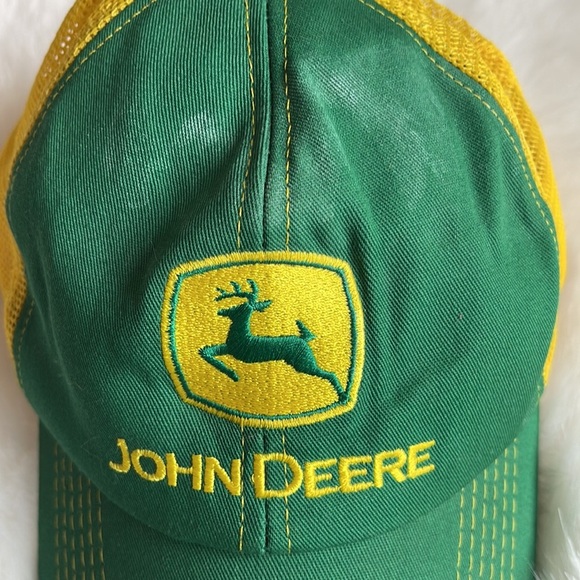 John Deere Vintage Square Patch Mesh Snapback Trucker Hat Retro Green Yellow - Picture 3 of 10